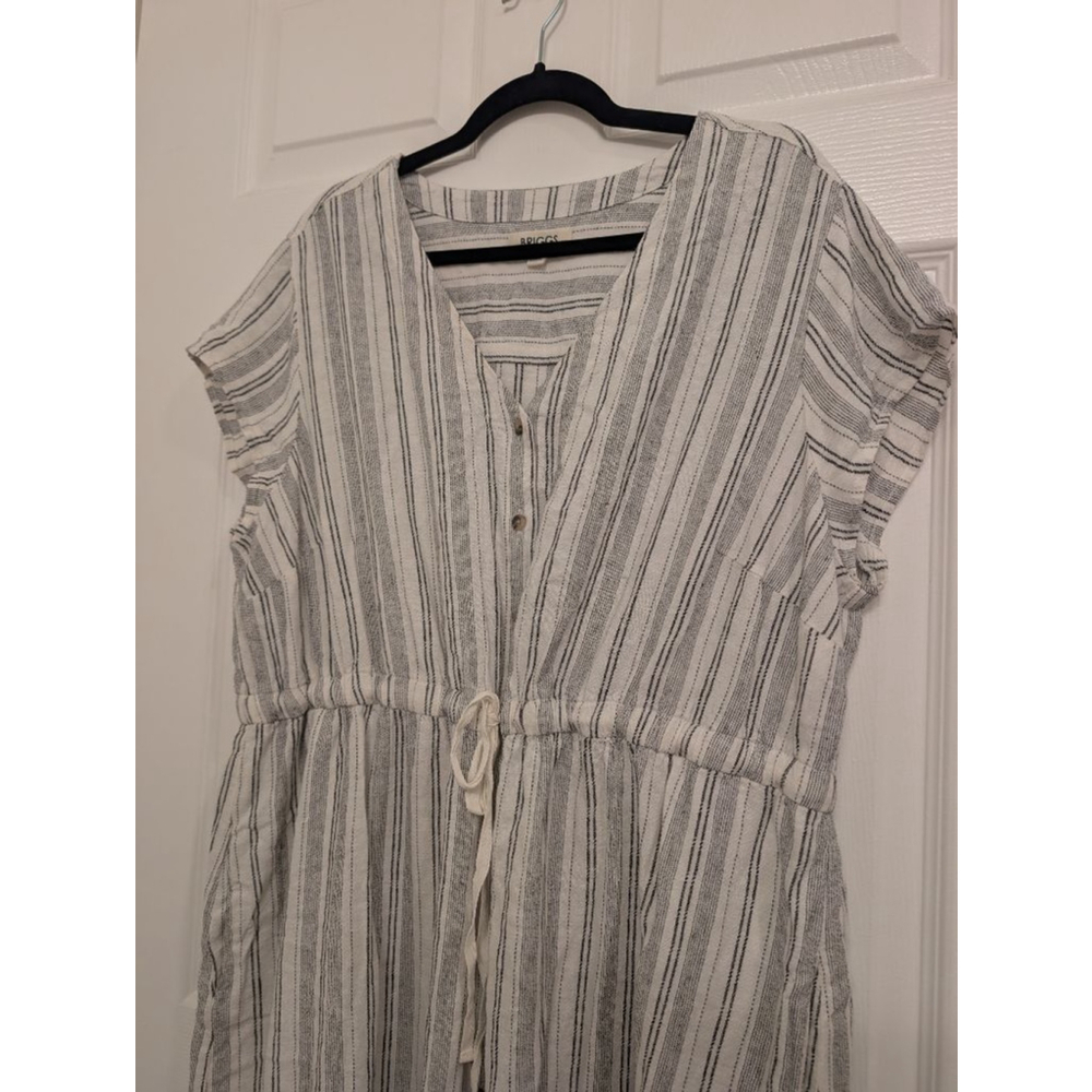 Women's BRIGGS Plus Size XXL White Black Striped Linen Blend Midi Dress Curvy - Picture 3 of 7